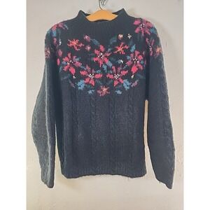 Vtg LL Bean Sweater Womens‎ Med Black Mohair Wool Blend Mock Neck Grandma Core